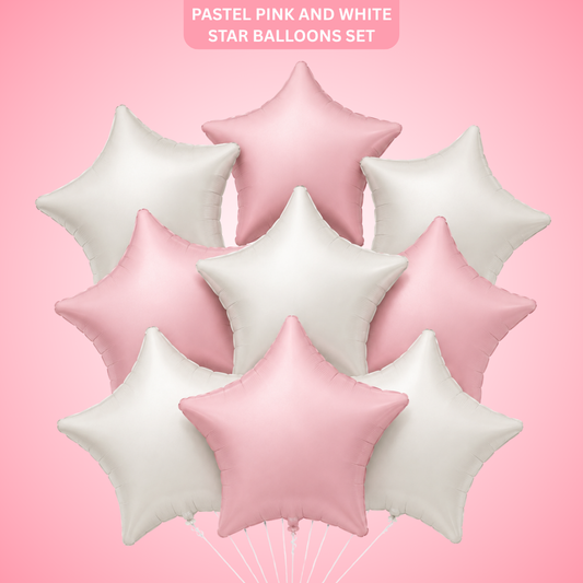 Pastel Pink & Pearl White Star Shaped Balloons Set - 10PC | 18 inches | Helium Quality Balloons