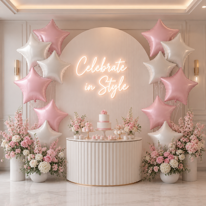 Pastel Pink & Pearl White Star Shaped Balloons Set - 10PC | 18 inches | Helium Quality Balloons