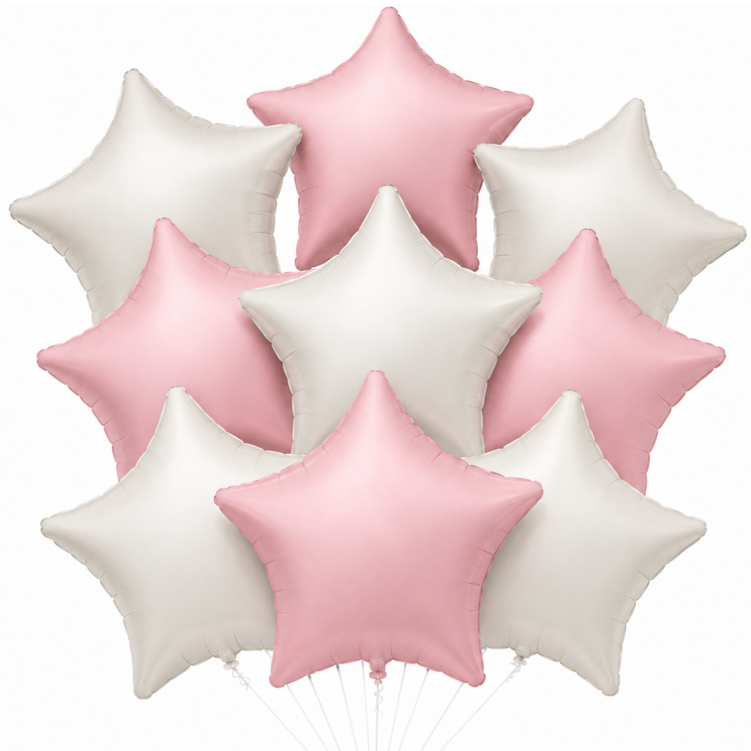 Pastel Pink & Pearl White Star Shaped Balloons Set - 10PC | 18 inches | Helium Quality Balloons