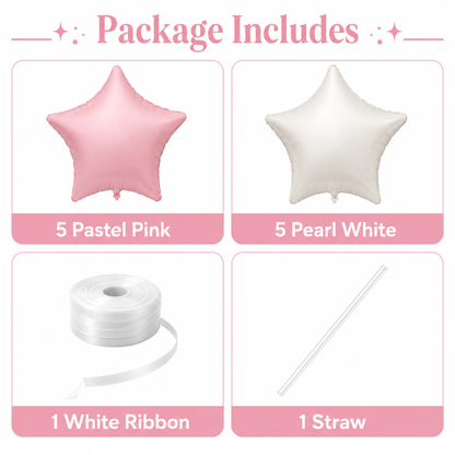 Pastel Pink & Pearl White Star Shaped Balloons Set - 10PC | 18 inches | Helium Quality Balloons