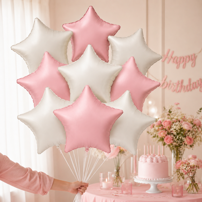 Pastel Pink & Pearl White Star Shaped Balloons Set - 10PC | 18 inches | Helium Quality Balloons