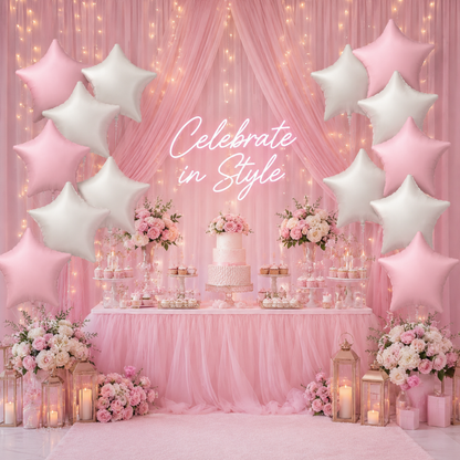 Pastel Pink & Pearl White Star Shaped Balloons Set - 10PC | 18 inches | Helium Quality Balloons