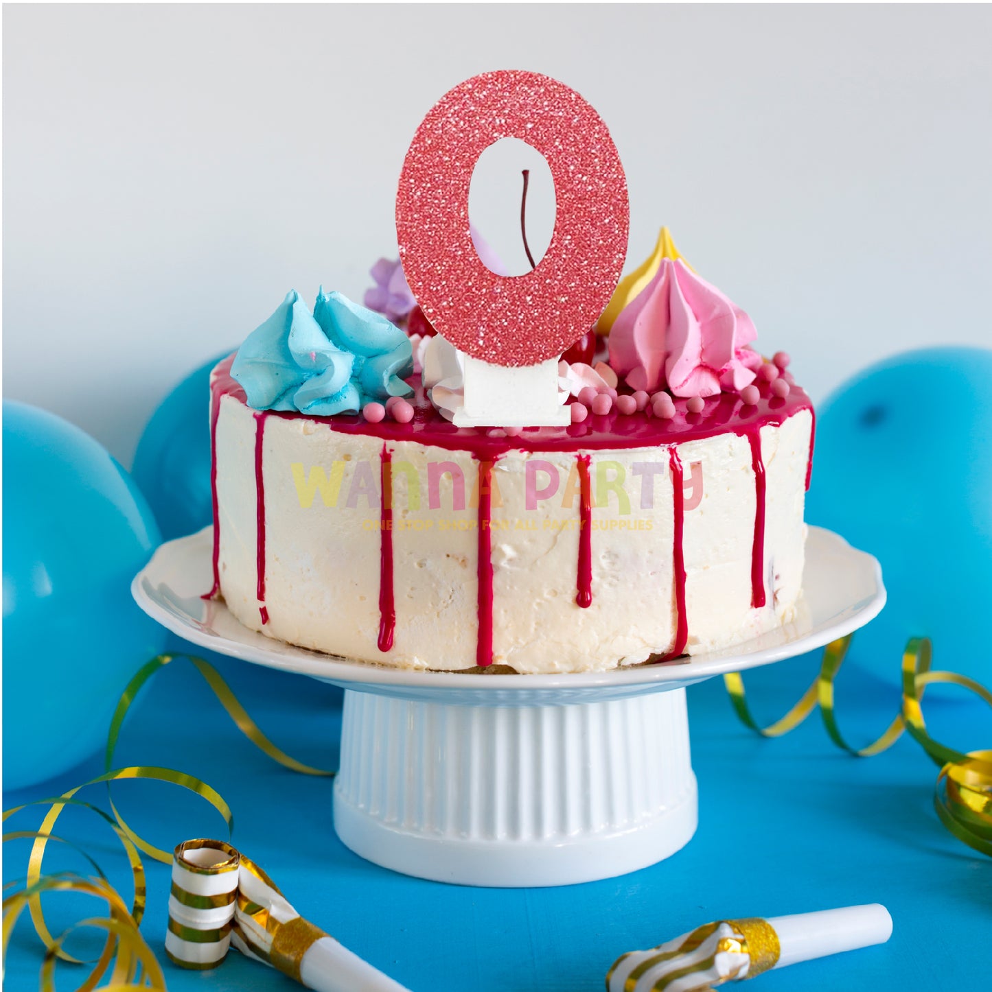 Number 0 Candle Red Glitter - 1PC