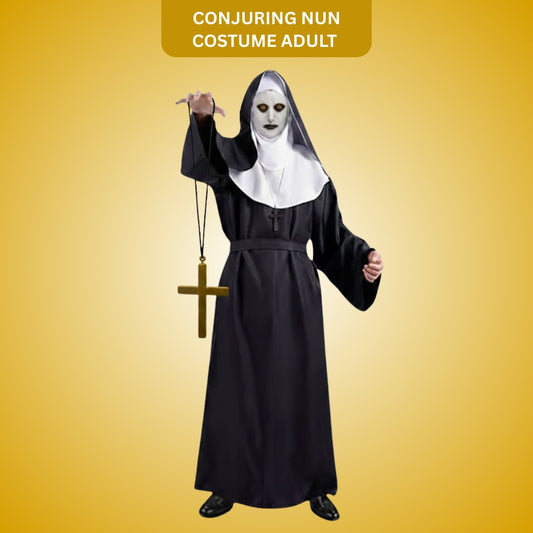 Conjuring Nun Costume Adult Large w/ Waist Belt and Latex Mask - Size XL