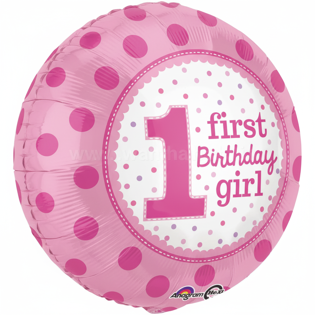 1st Birthday Girl Foil Balloon - Side Angle