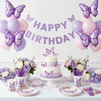 Butterfly Theme Paper Cups on Girls Butterfly Themed Birthday Party Table