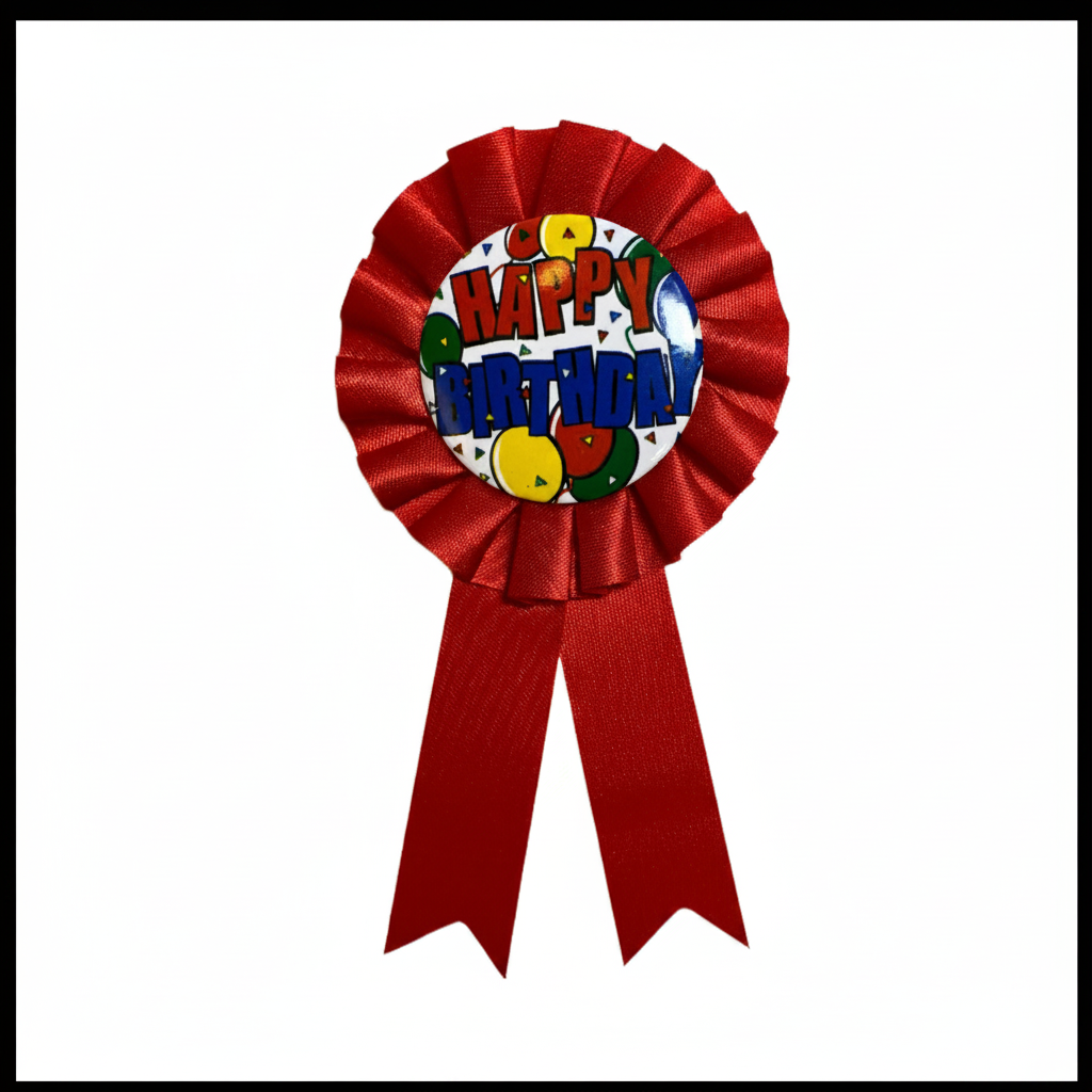 Happy Birthday Award Ribbon Red - Top Angle