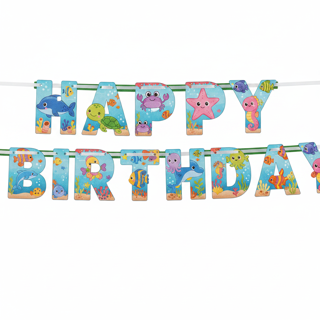 Ocean Buddies Happy Birthday Banner 10FT - Under Sea Party Decor | Wanna Party - Image 5