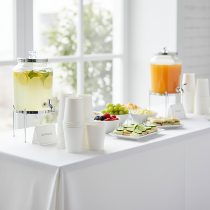 Plain White Paper Cups at Party Event Drinks Station