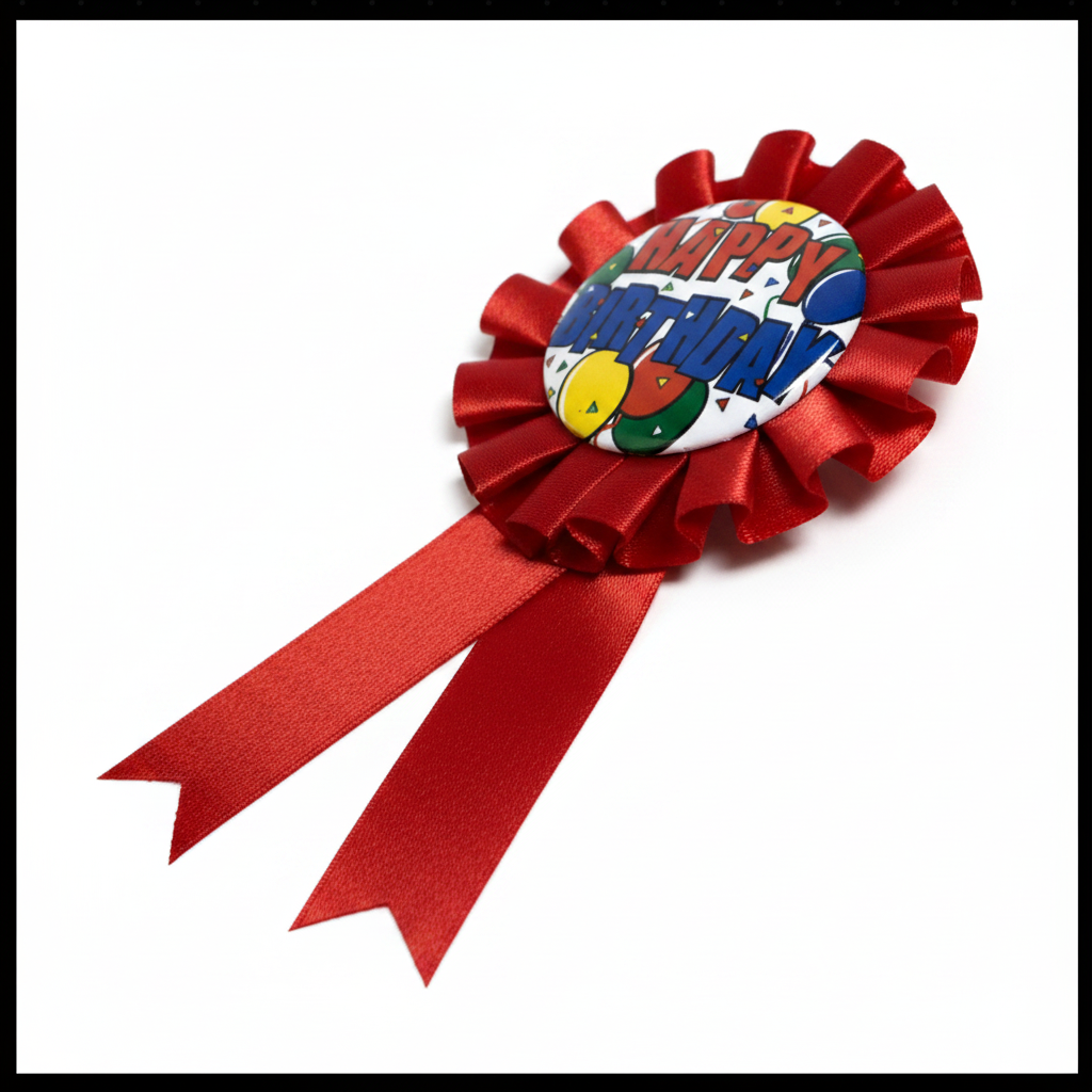 Happy Birthday Award Ribbon Red - Side Close-up