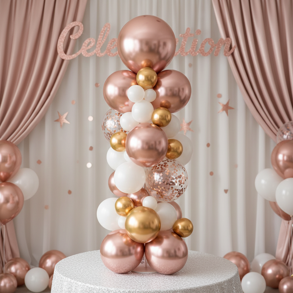 Rose Gold Chrome Balloon - Balloon Column Centrepiece
