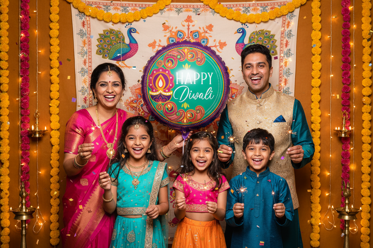 Happy Diwali Balloon - Family Diwali Photo Booth