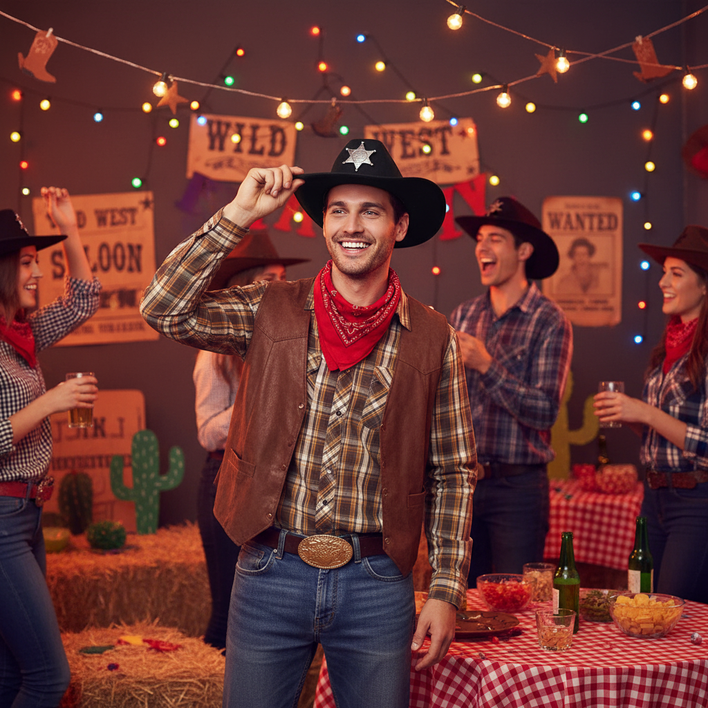 Black Sheriff Hat worn at Western Themed Party