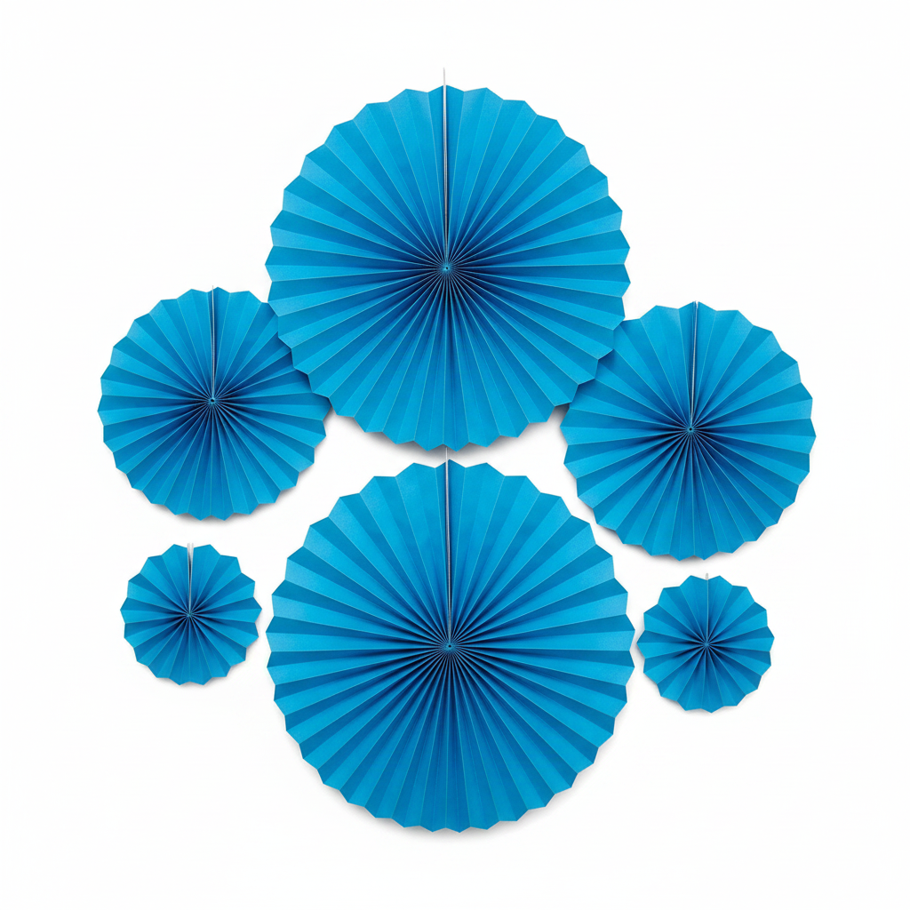 Blue Paper Fan Decoration - Top Down Flat Lay