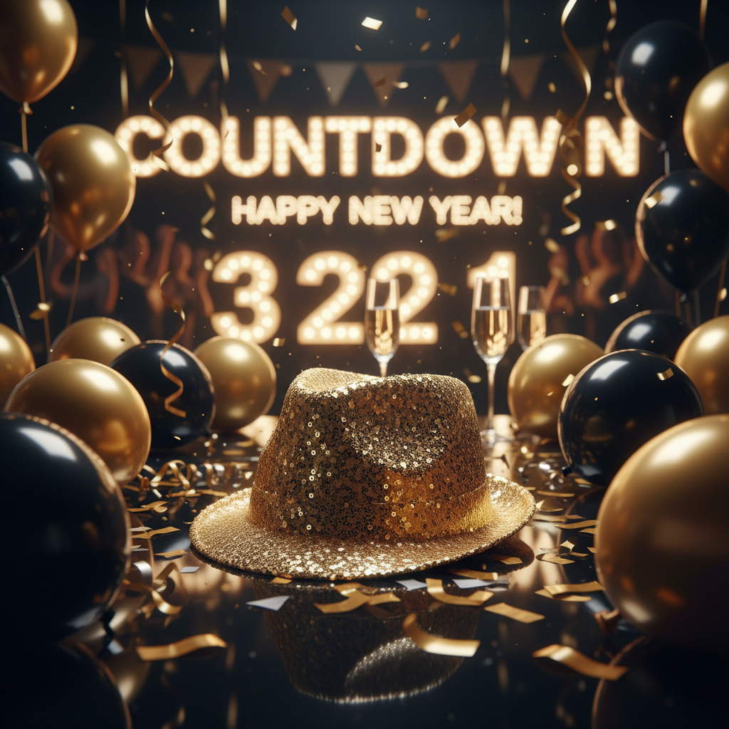 Gold Sequin Fedora Hat worn at New Year Eve Party