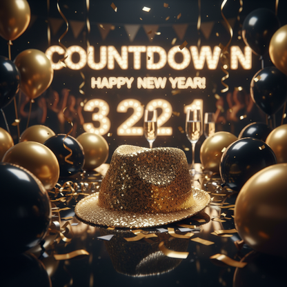 Gold Sequin Fedora Hat worn at New Year Eve Party