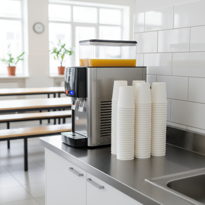 Plain White Paper Cups at School Canteen Drinks Counter