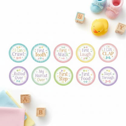 Baby milestone stickers 12pc flat lay product shot