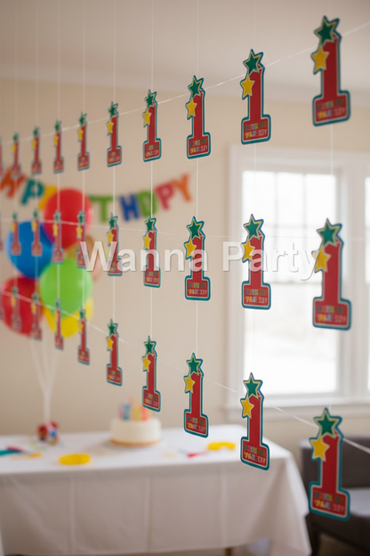1st Birthday Boy String Decoration 7FT side angle party setup