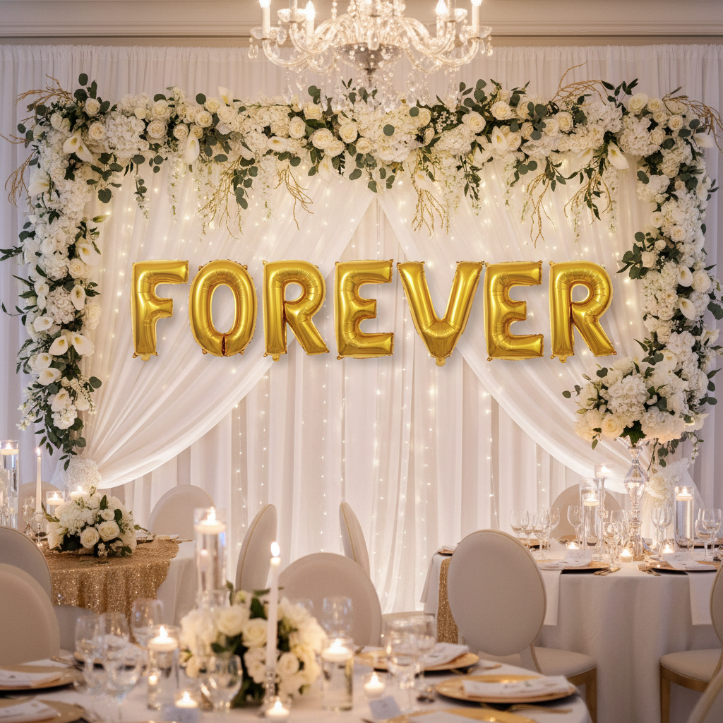 Gold Letter F Balloon - FOREVER Wedding Anniversary