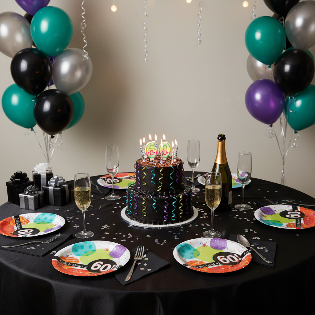 Life is Great at 60 Lunch Plates at Glamorous 60th Birthday Party Table