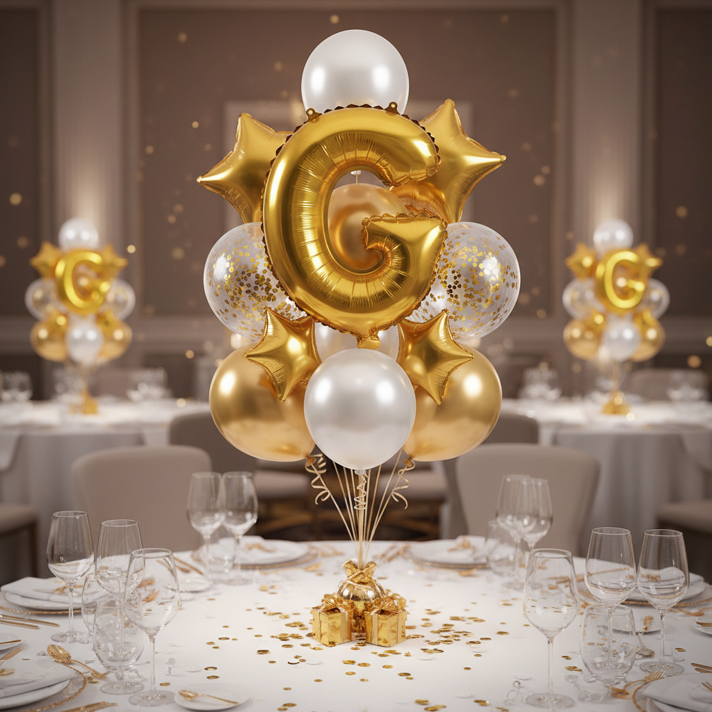 Gold Letter G Balloon - Table Centrepiece Bouquet