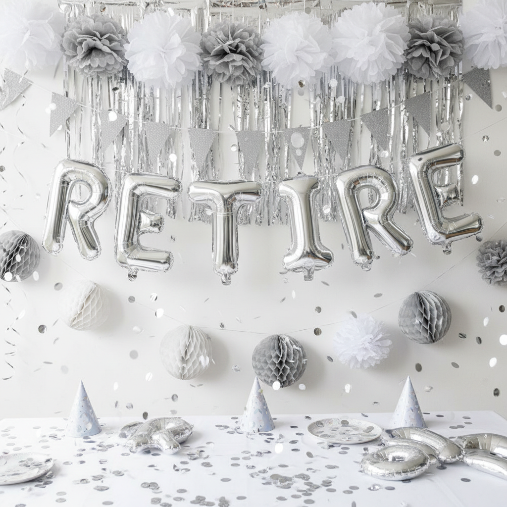 Silver Letter R Balloon - RETIRE Retirement Party
