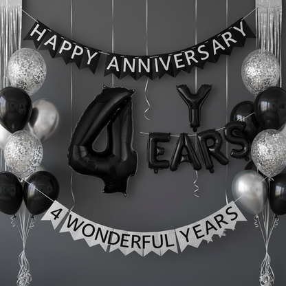 Black Number 4 Balloon - 4th Anniversary