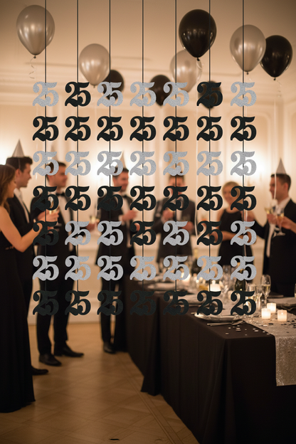 25th Anniversary String Decoration 7FT party setup side angle