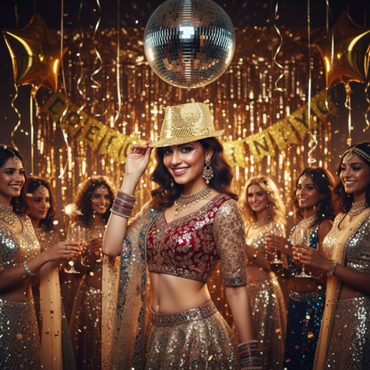 Gold Sequin Fedora Hat worn at Bollywood Themed Party