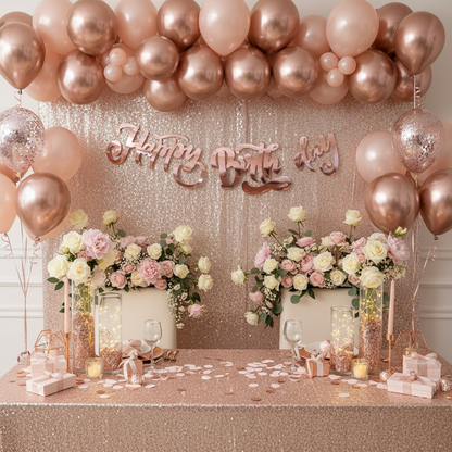 Happy Birthday Cursive Rose Gold Banner - Rose Gold Birthday Party
