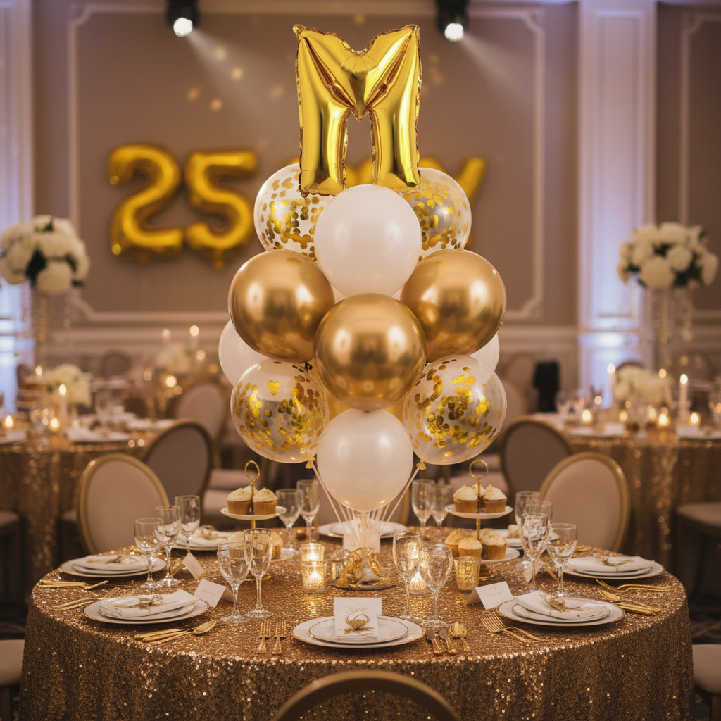 Gold Letter M Balloon - Table Centrepiece Bouquet