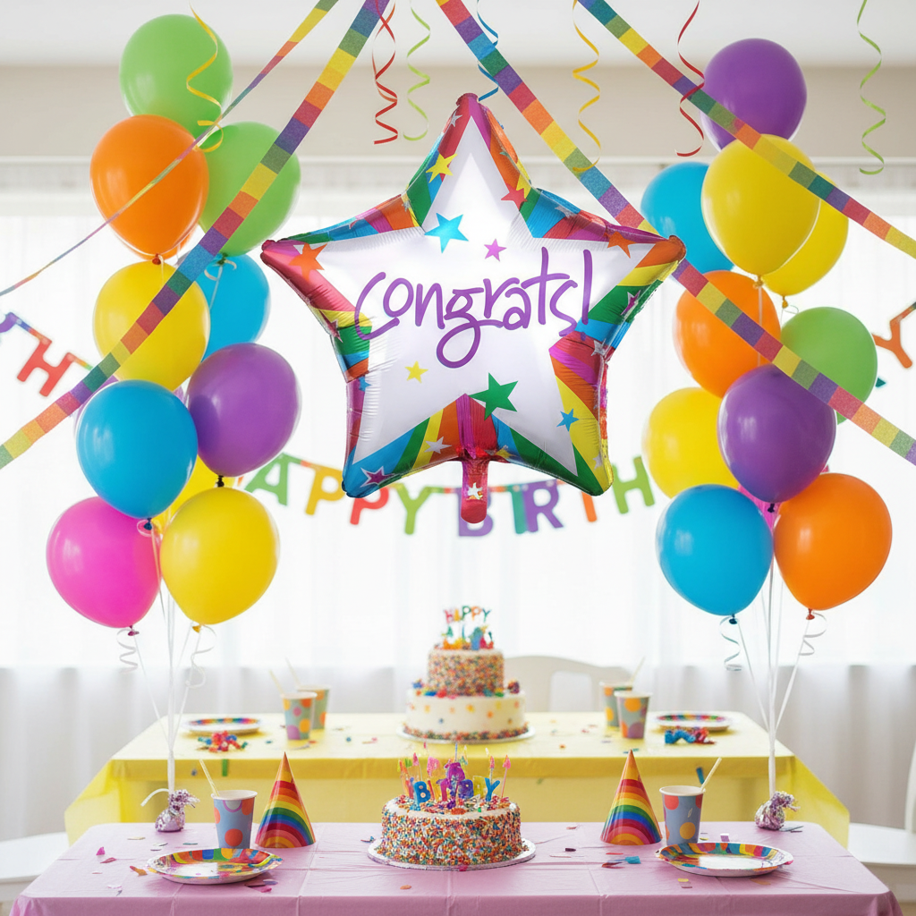Rainbow Congrats Balloon - Kids Birthday Party