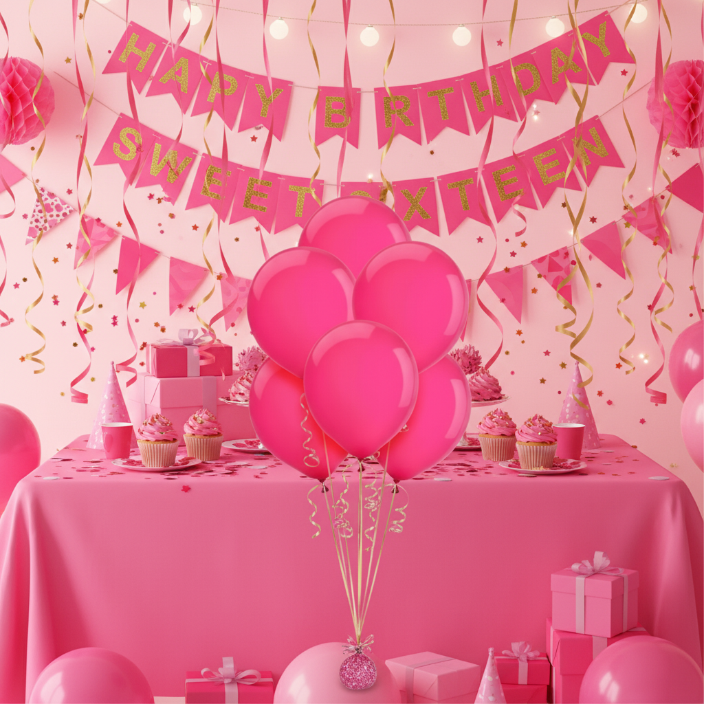 Hot Pink Latex Balloon - Birthday Party Bouquet