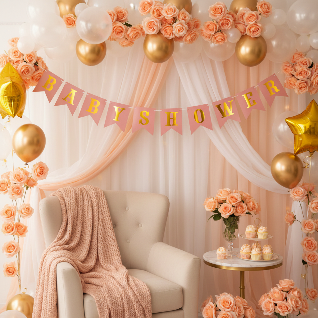 Baby Shower Peach Banner - Photo Backdrop
