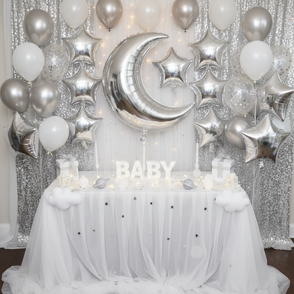 Silver Moon Balloon - Celestial Baby Shower