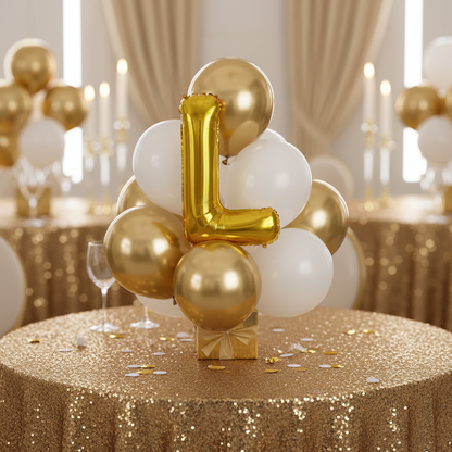 Gold Letter L Balloon - Table Centrepiece Bouquet