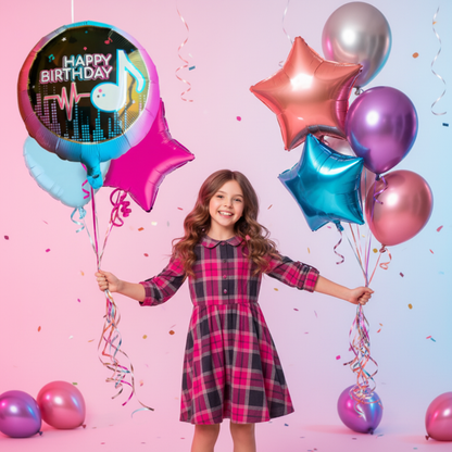 Neon Happy Birthday Balloon - Fun Birthday Photo