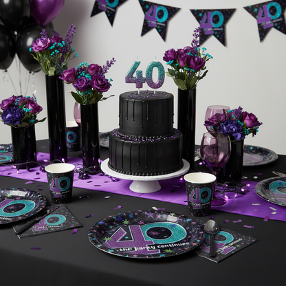 40 The Party Continues Lunch Plates Full 40th Birthday Table Setting