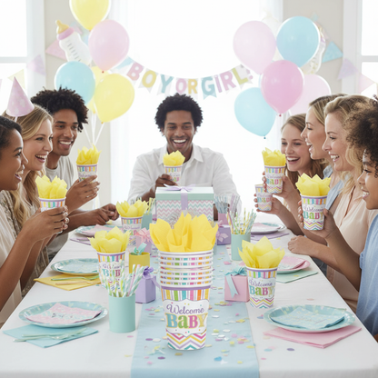 Welcome Baby Shower Paper Cups at Gender Reveal Party