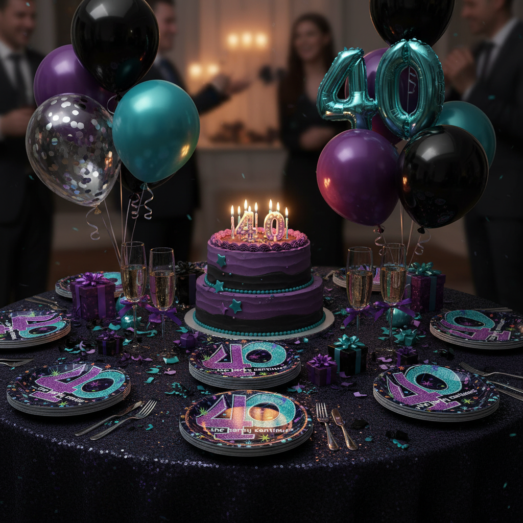 40 The Party Continues Lunch Plates at Glamorous 40th Birthday Party Table