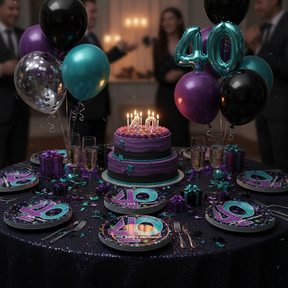 40 The Party Continues Lunch Plates at Glamorous 40th Birthday Party Table