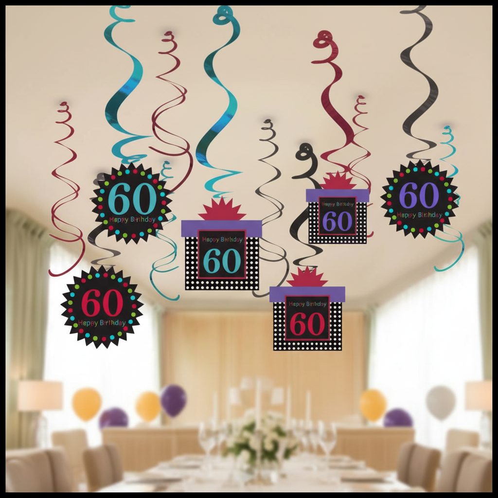 60th Birthday Swirl Decoration side angle perspective
