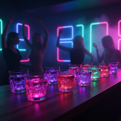 LED Whiskey Glass Glowing at Glamorous Night Bar Party