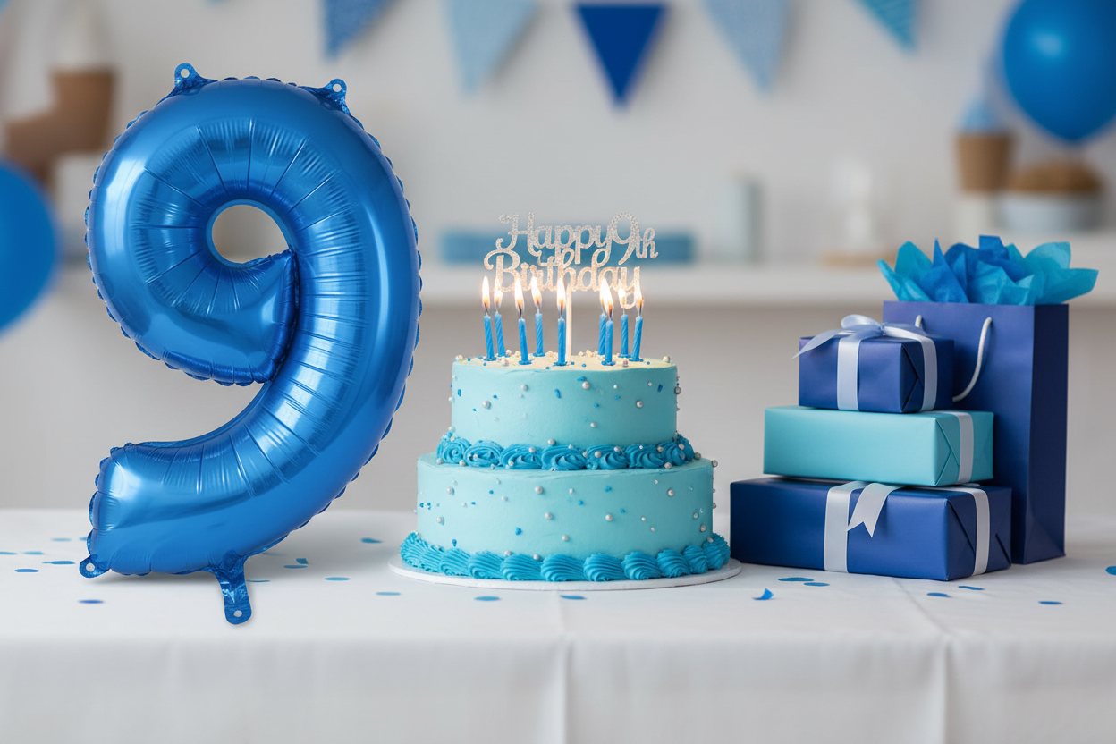 Number 9 Blue Balloon - Cake Table Centrepiece