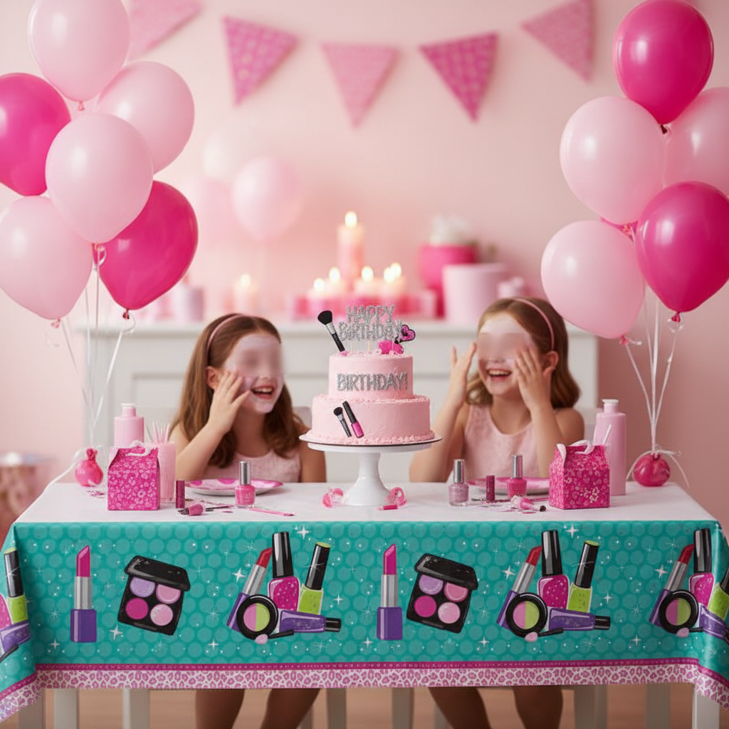 Glitzy Girl Tablecover party setup