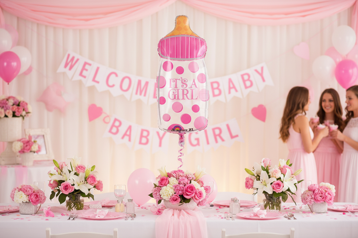 It's a Girl Baby Bottle Balloon - Baby Shower Party Setup