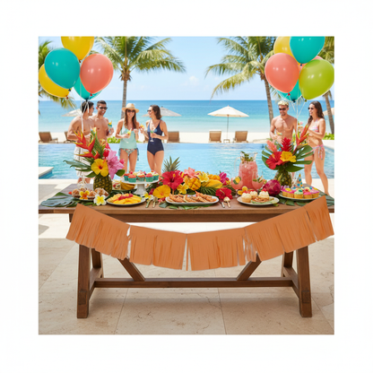 Peach Tassel Skirt tropical party setup