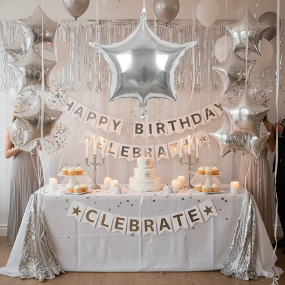 Silver Star Balloon - Silver Birthday Party