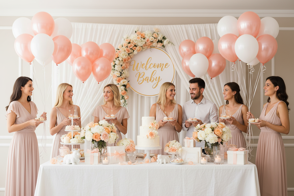 Pearl Peach Balloon - Baby Shower Balloon Bouquet